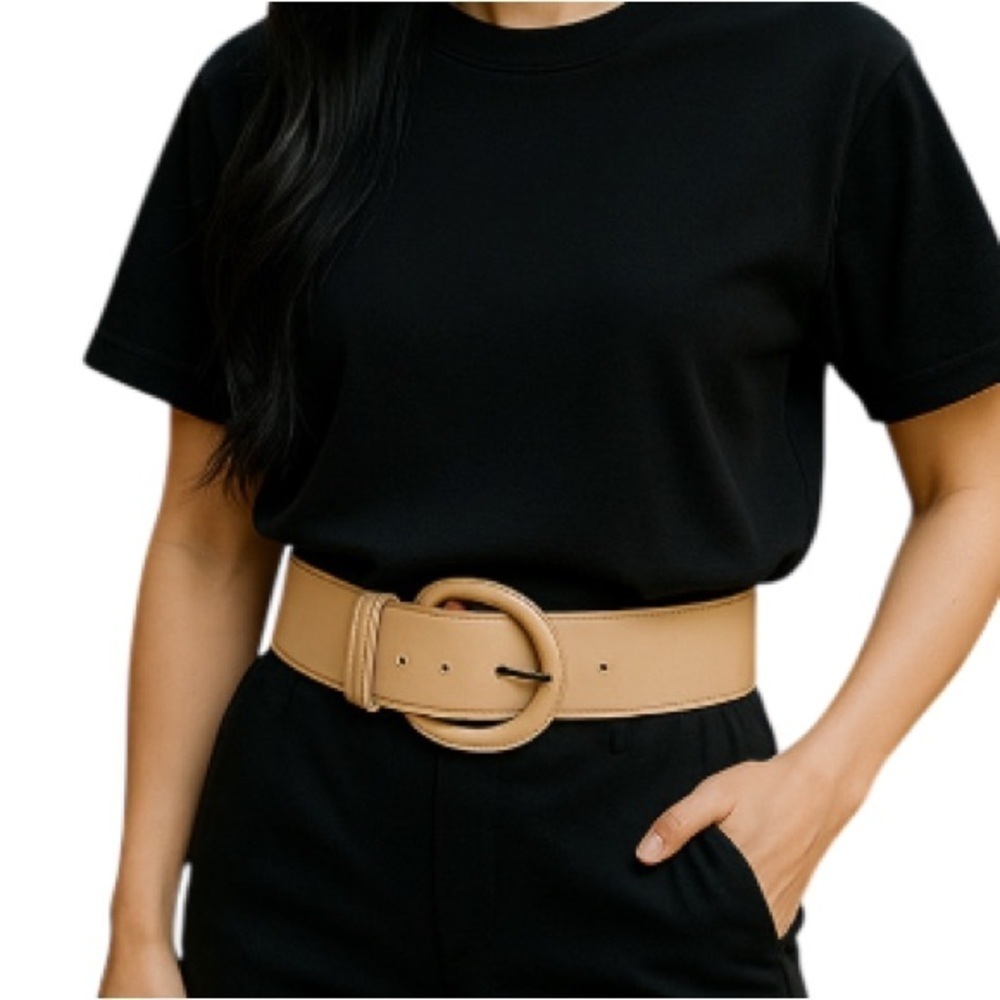LE CHATEAU Nude Peachy Pink Wide Belt Faux Leather 80’s Vibe Size XL